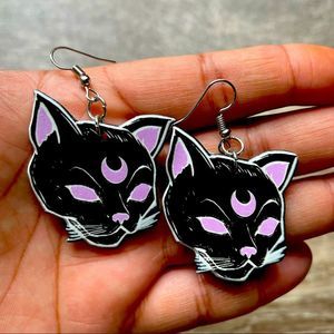 Black Cat Halloween Dangle Earrings